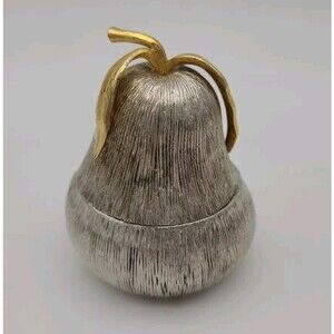 Lunt Pewter Pear Trinket Dish  Box Gold Stem 3" USA